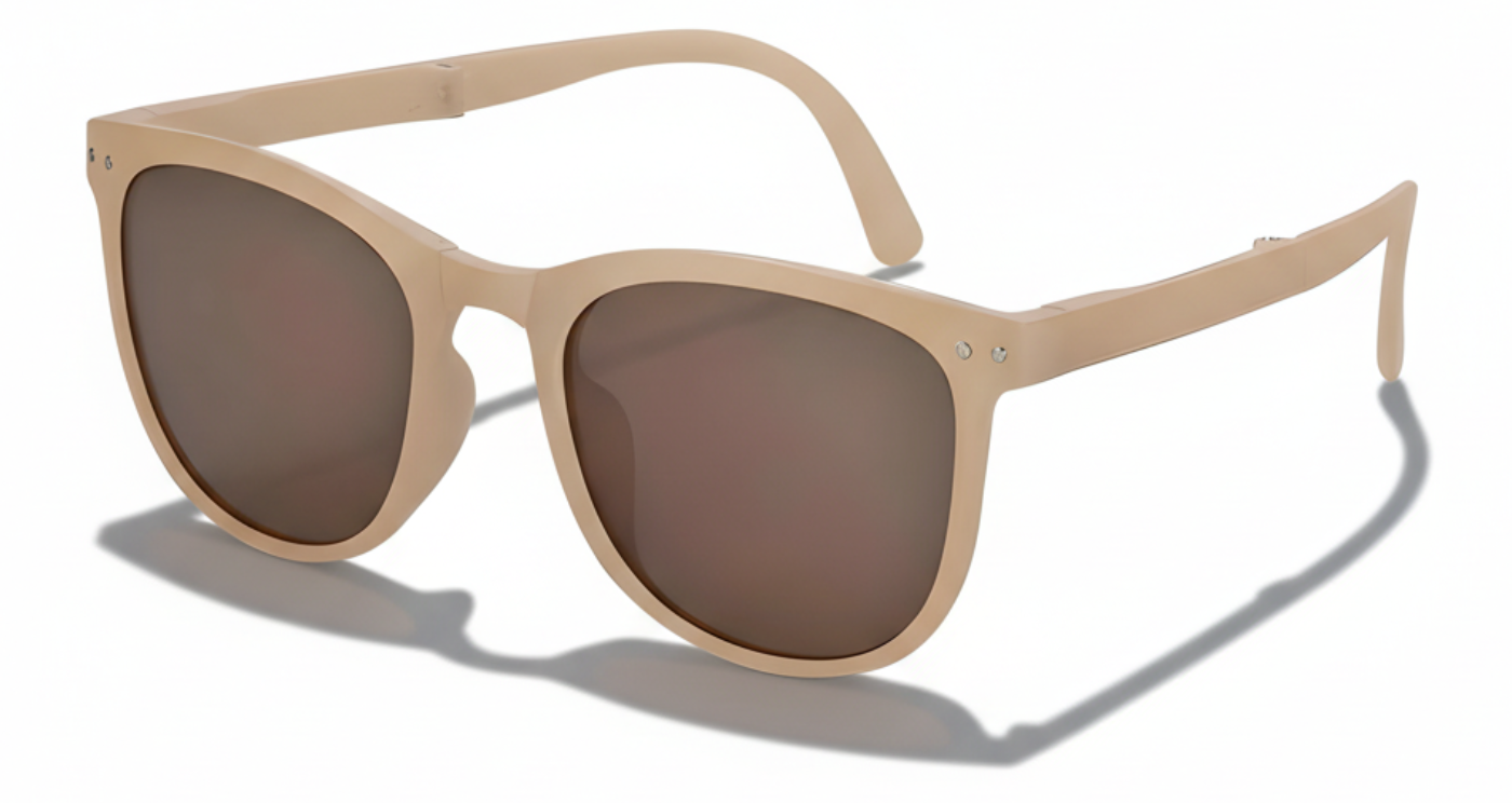 Missandtrendy convert round foldable sunglasses with beige frame and brown lens 45º side view_01