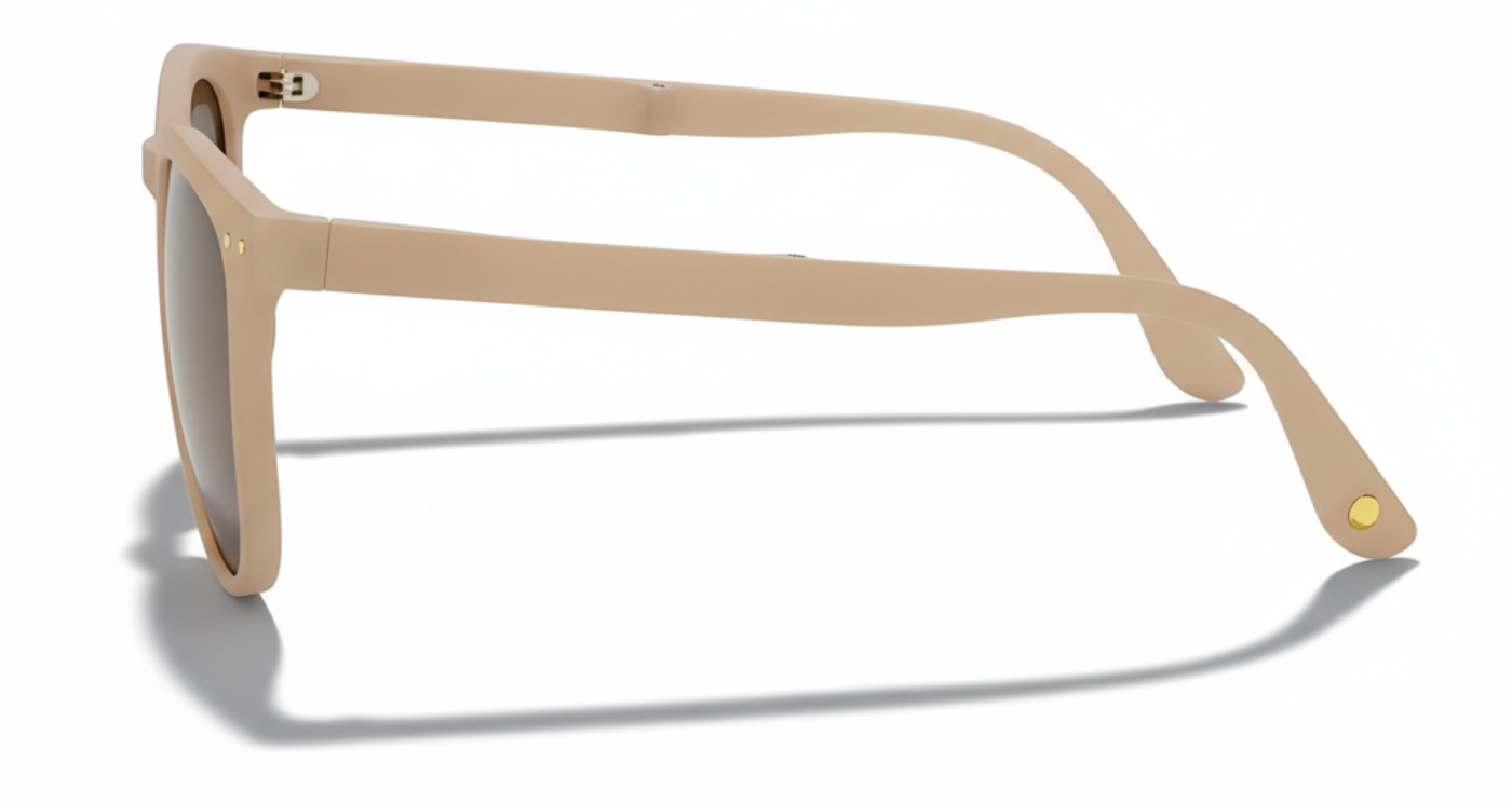 Missandtrendy convert round foldable sunglasses with beige frame and brown lens 90º side view_01