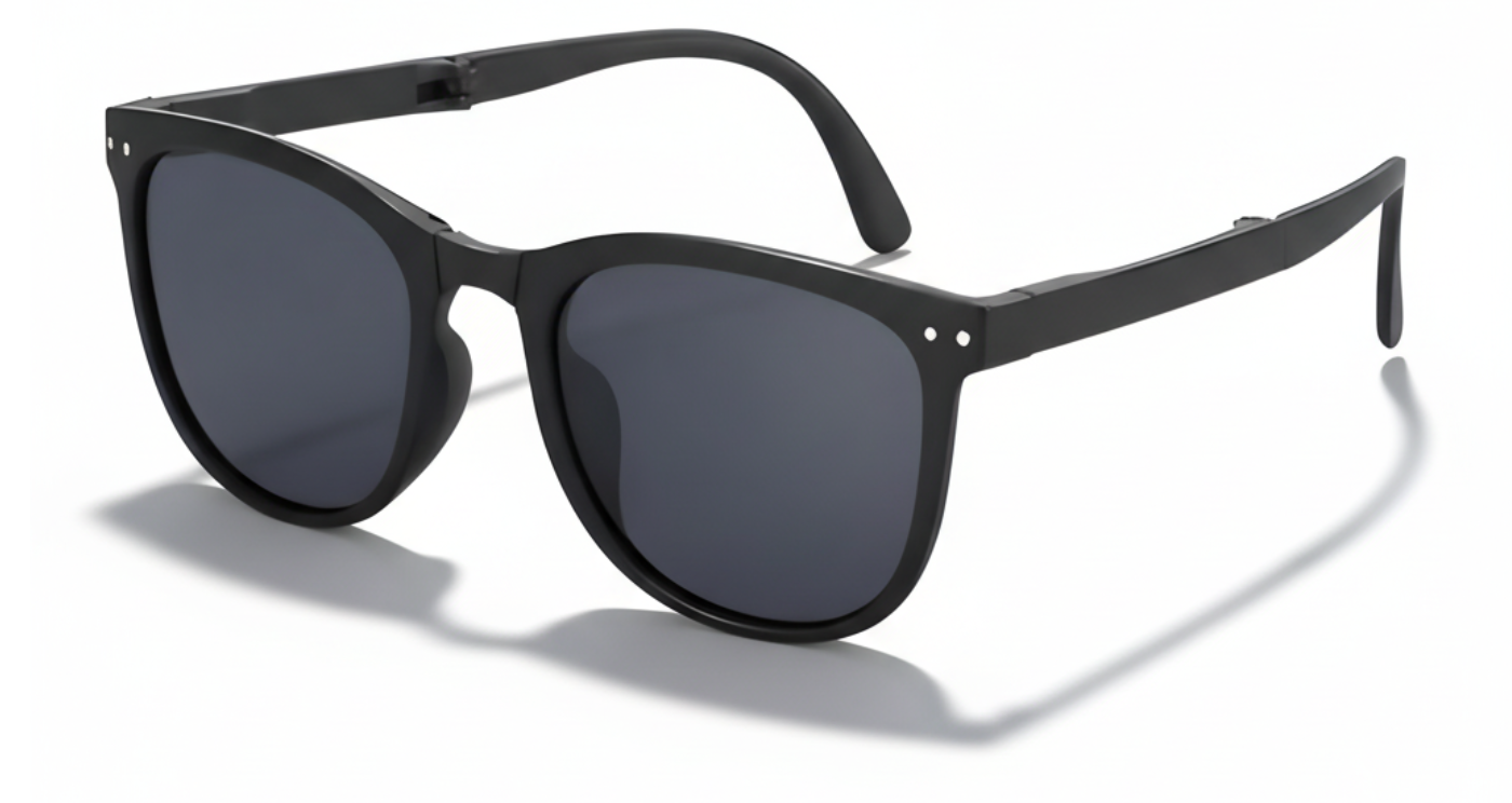 Missandtrendy convert round foldable sunglasses with black frame and black lens 45º side view_02