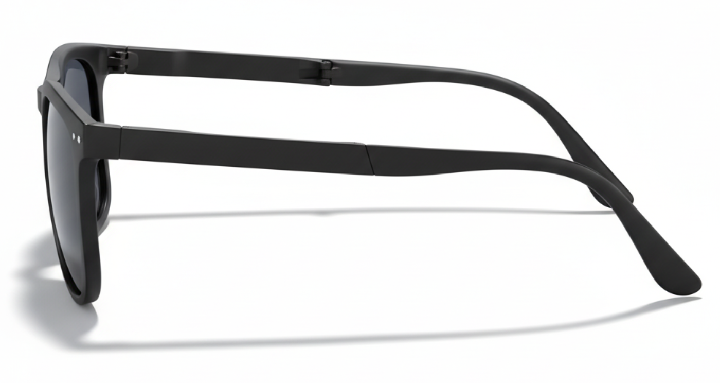Missandtrendy convert round foldable sunglasses with black frame and black lens 90º side view_02