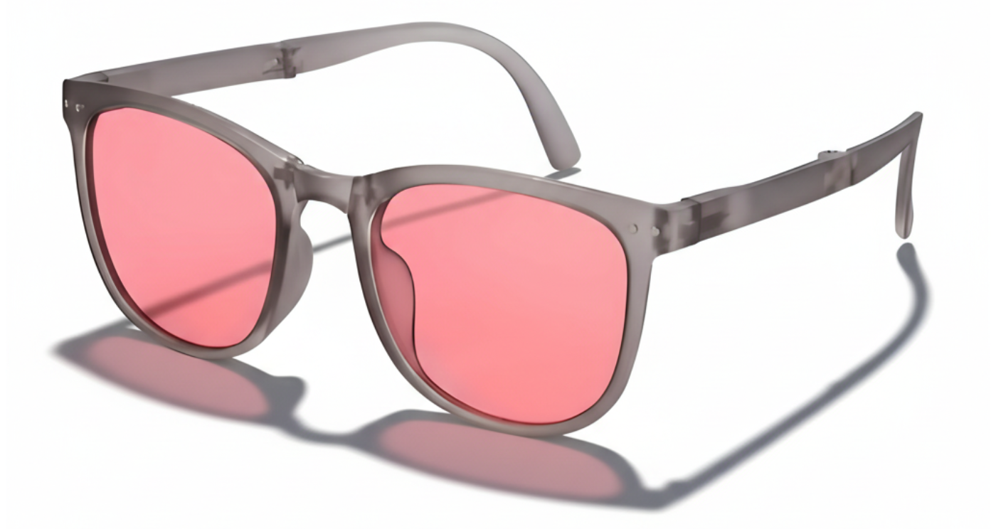 Missandtrendy convert round foldable sunglasses with grey frame and pink lens 45º side view_01