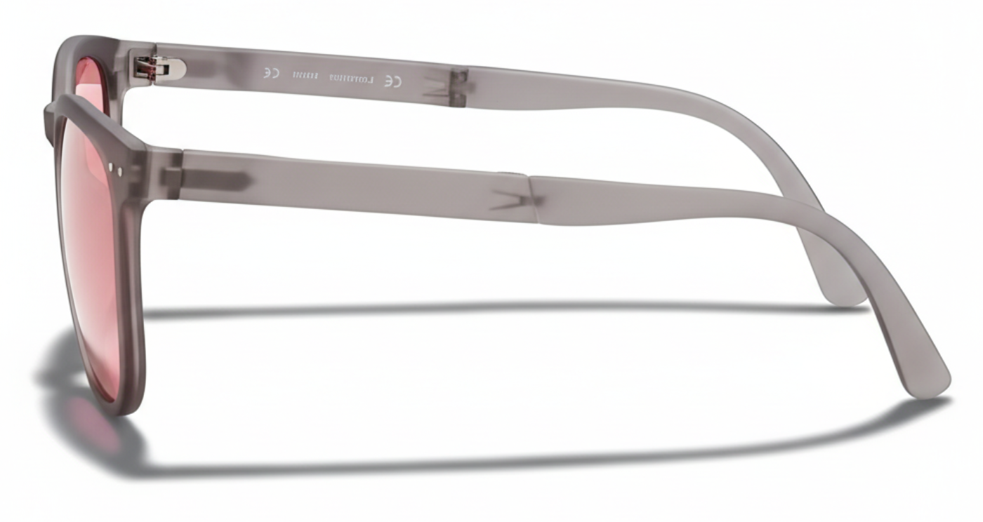 Missandtrendy convert round foldable sunglasses with grey frame and pink lens  90º side view_01