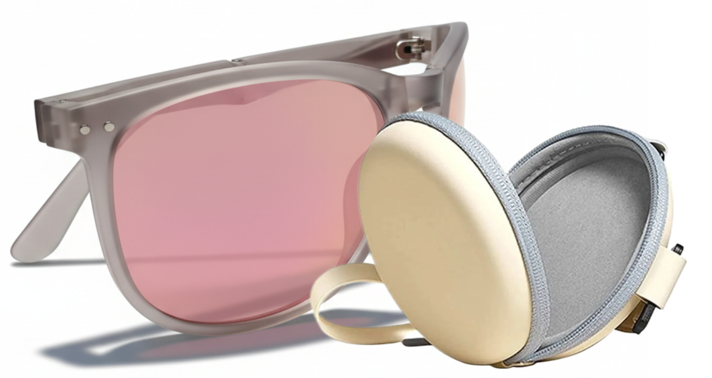 Missandtrendy convert round foldable sunglasses with grey frame and pink lens  accessories_1