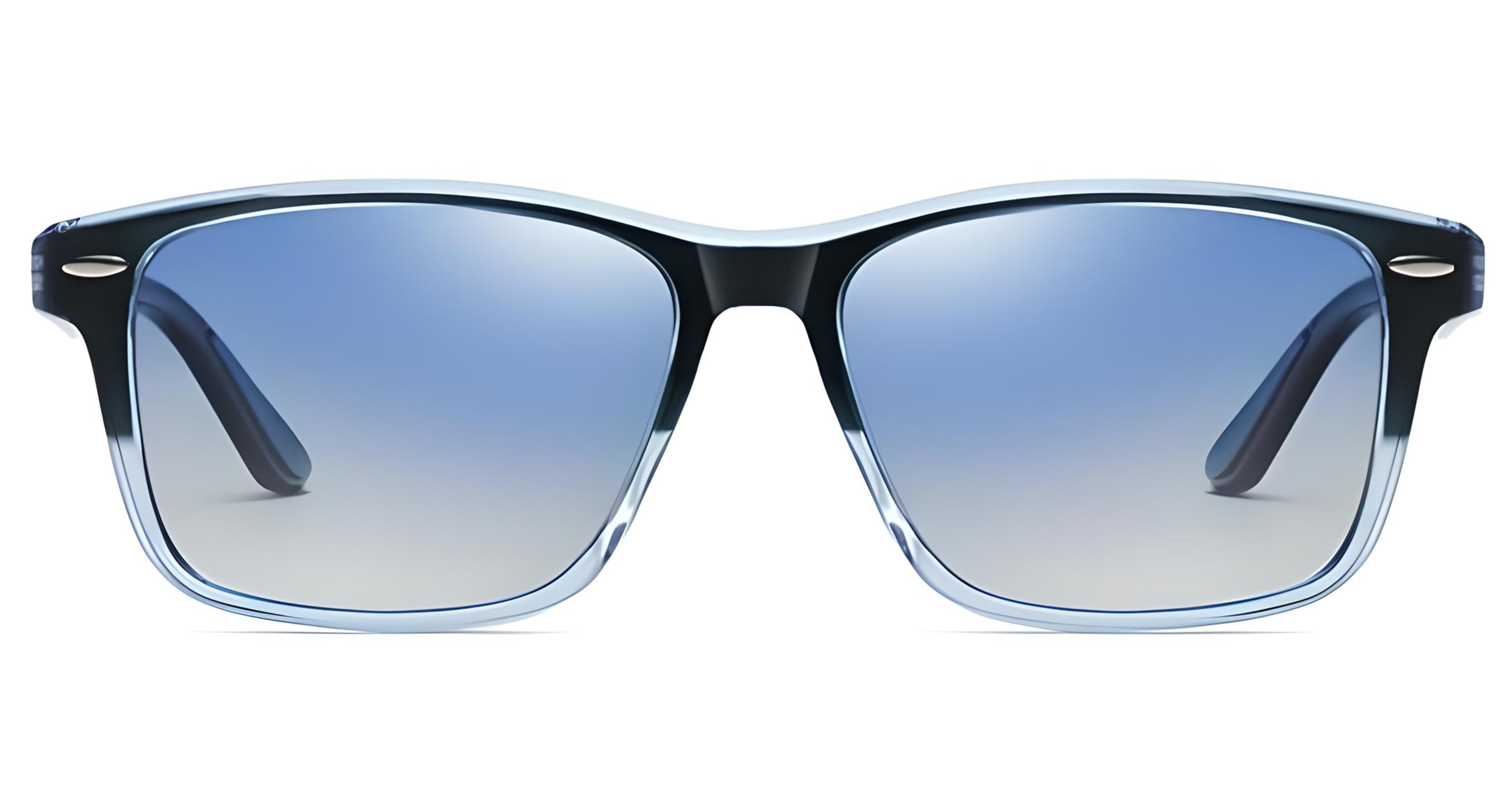 Missandtrendy crystal wayfarer sunglasses with black frame and gradient blue lens front side view