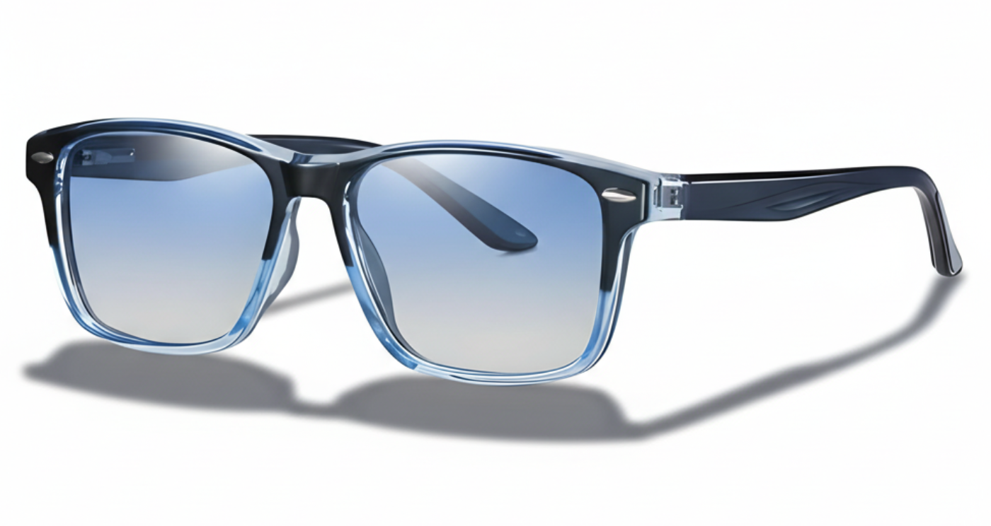 Missandtrendy crystal wayfarer sunglasses with black frame and gradient blue lens 45º side view_01