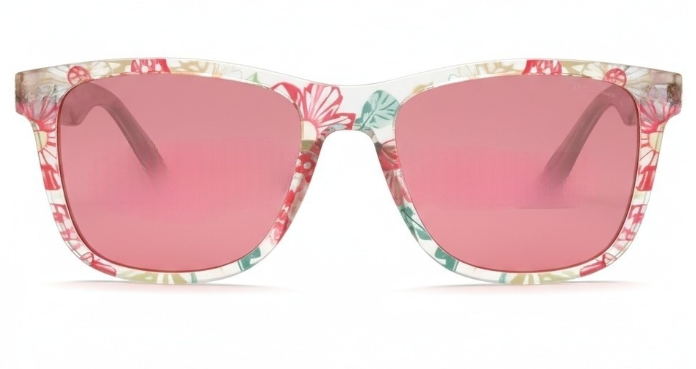 Missandtrendy dreamlike wayfarer sunglasses with flower pattern frame and pink lens 0º side view