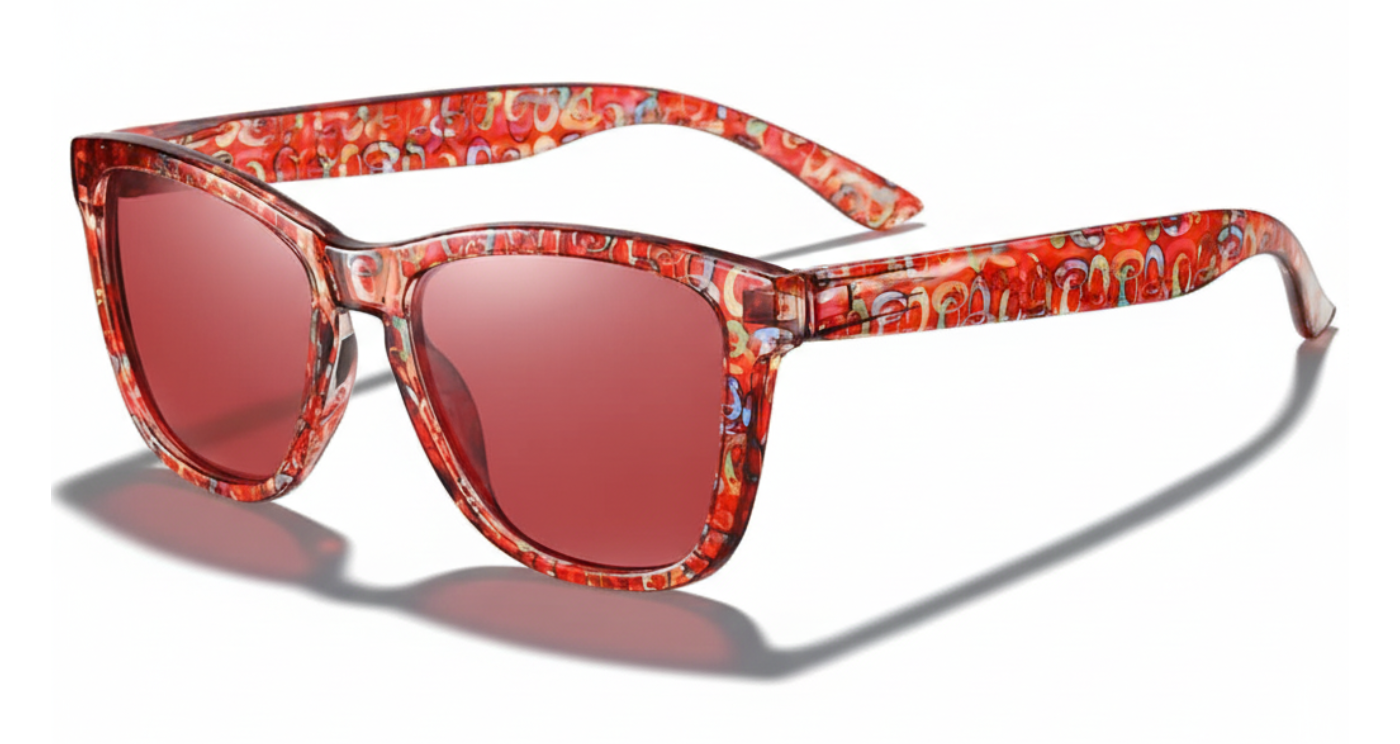 Missandtrendy dreamlike wayfarer sunglasses with pattern red frame and mirror red lens 45º side view