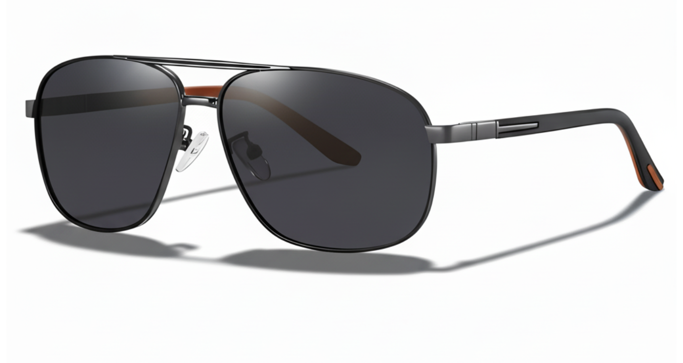 Missandtrendy fusion aviator sunglasses with black orange frame and black lens 45º side view new style