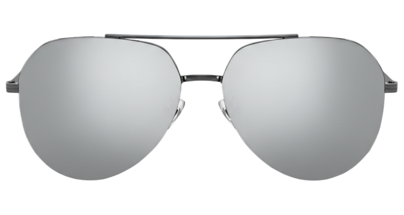 Missandtrendy future Aviator polarised UV400 sunglasses with silver frame and mirror silver lens 0º side and white background