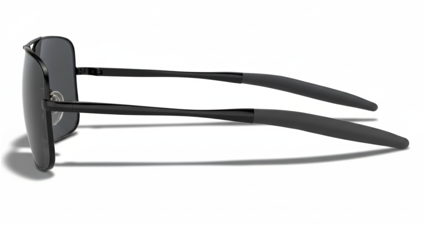 Missandtrendy liverpool rectangular sunglasses with solid black metal frame and black lens 90º side view
