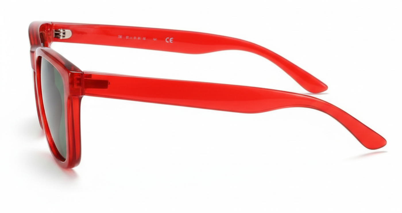 Missandtrendy rainbow wayfarer sunglasses with clear red frame and green lens 90º side view_new_01