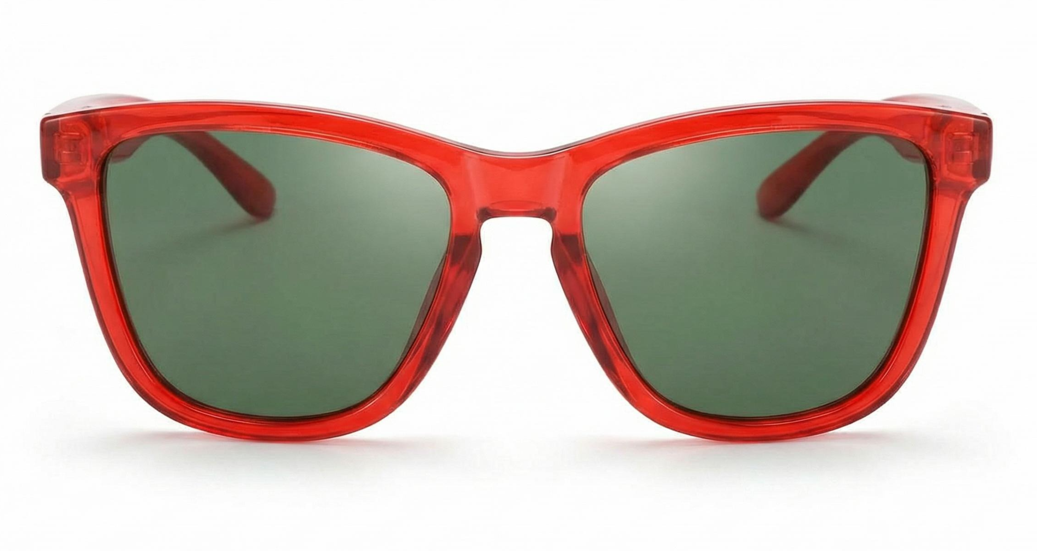 Missandtrendy rainbow wayfarer sunglasses with clear red frame and green lens front side view_new