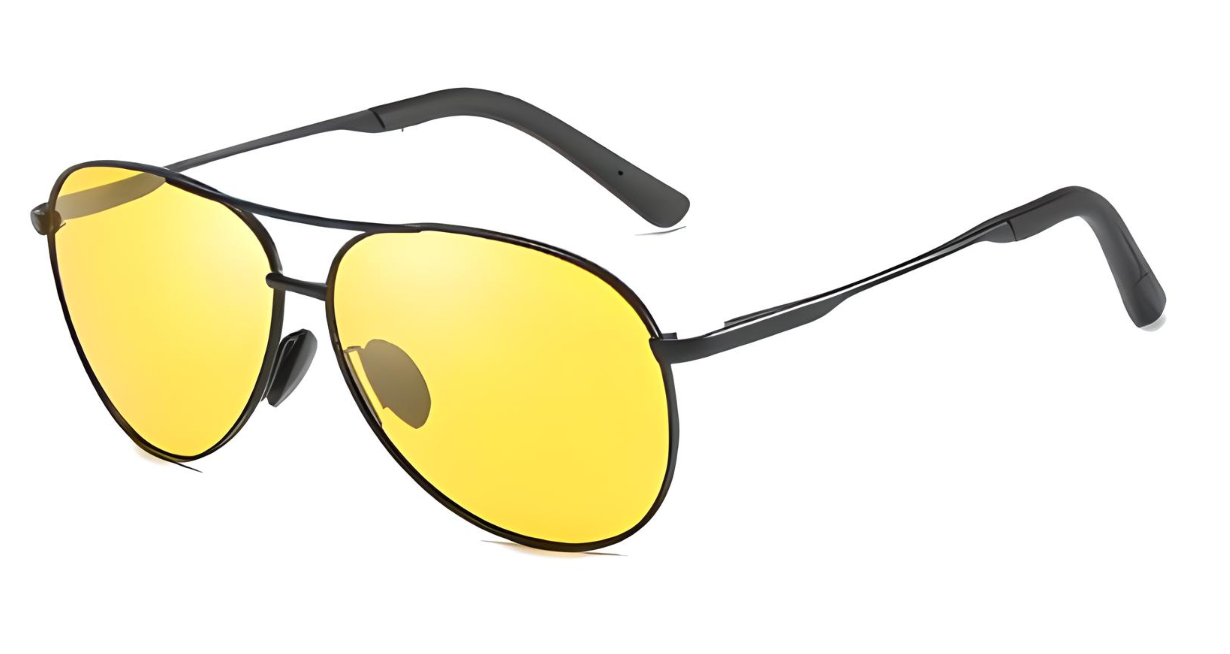 Missandtrendy retro aviator sunglasses with black metal frame and yellow lens 45º side view