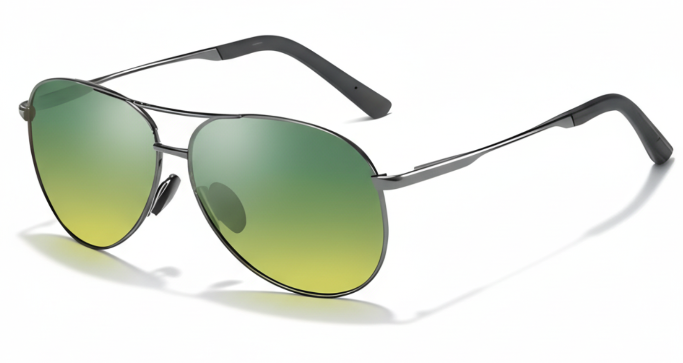 Missandtrendy retro aviator sunglasses with gunmetal metal frame and gradient green lens 45º side view_01