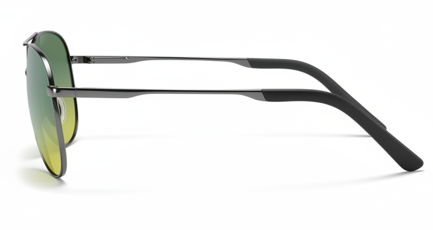 Missandtrendy retro aviator sunglasses with gunmetal metal frame and gradient green lens 90º side view_01