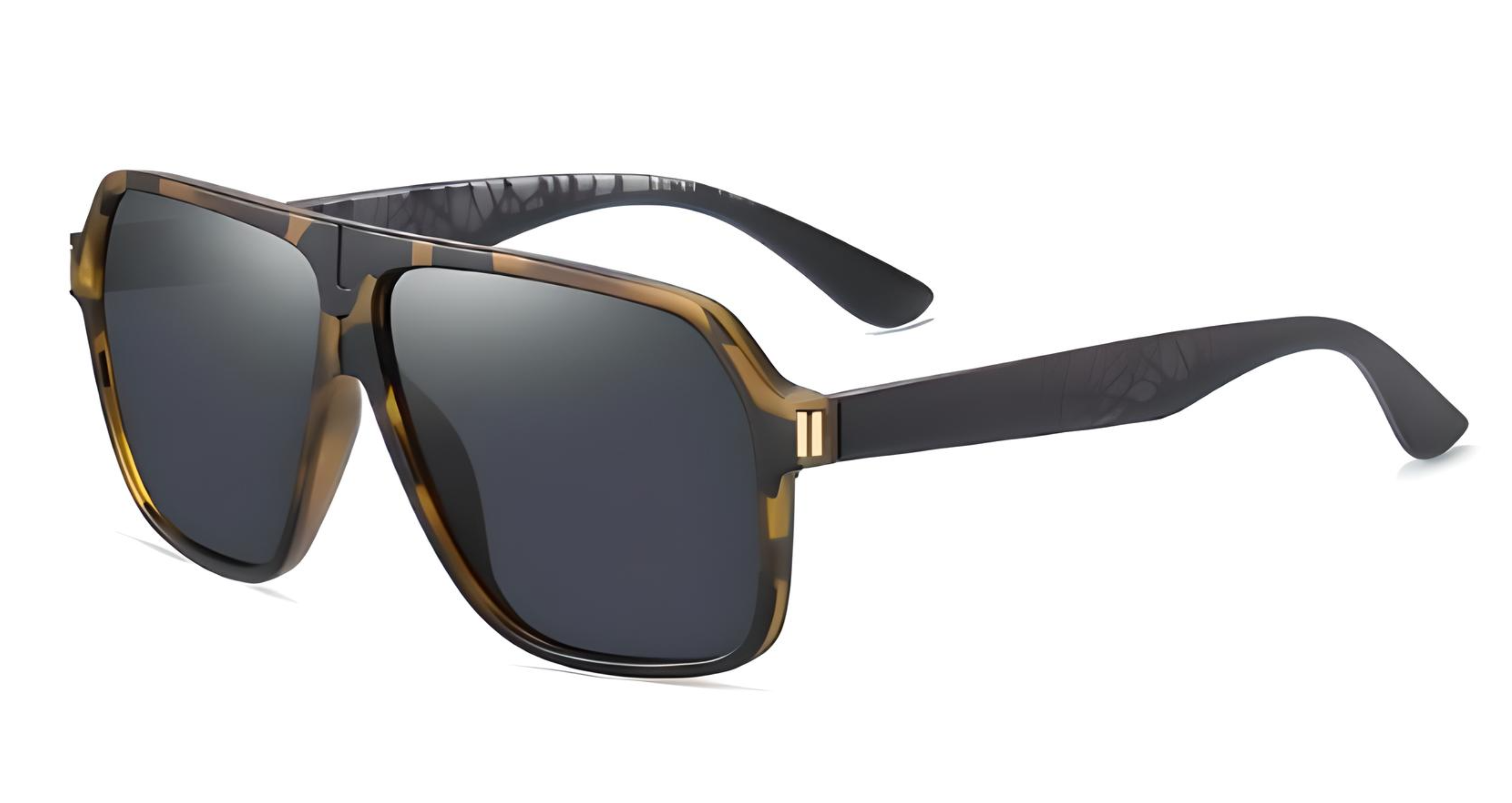 Missandtrendy rocky aviator sunglasses with army brown frame and black lens 45º side view