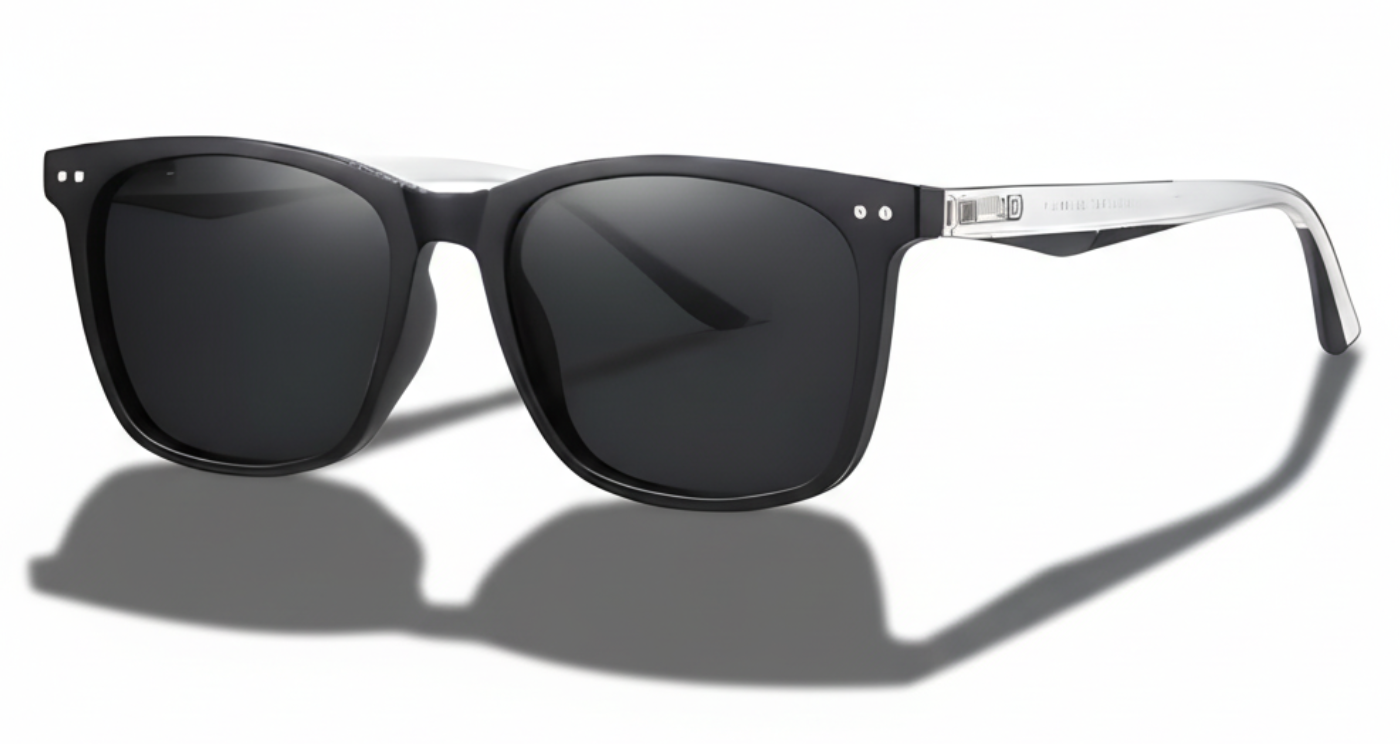 Missandtrendy silhouette wayfarer sunglasses with clear frame and black lens 45º side view