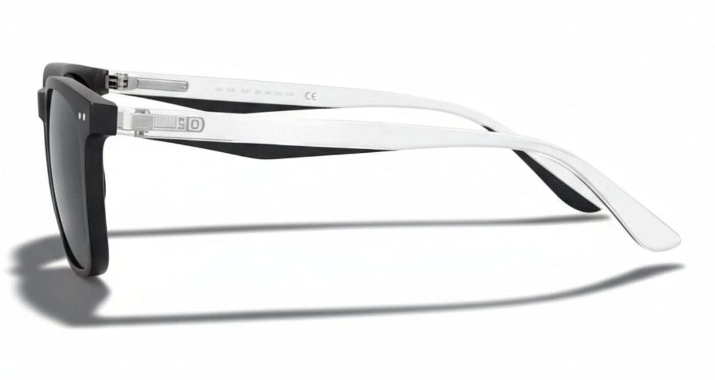 Missandtrendy silhouette wayfarer sunglasses with clear frame and black lens 90º side view_01