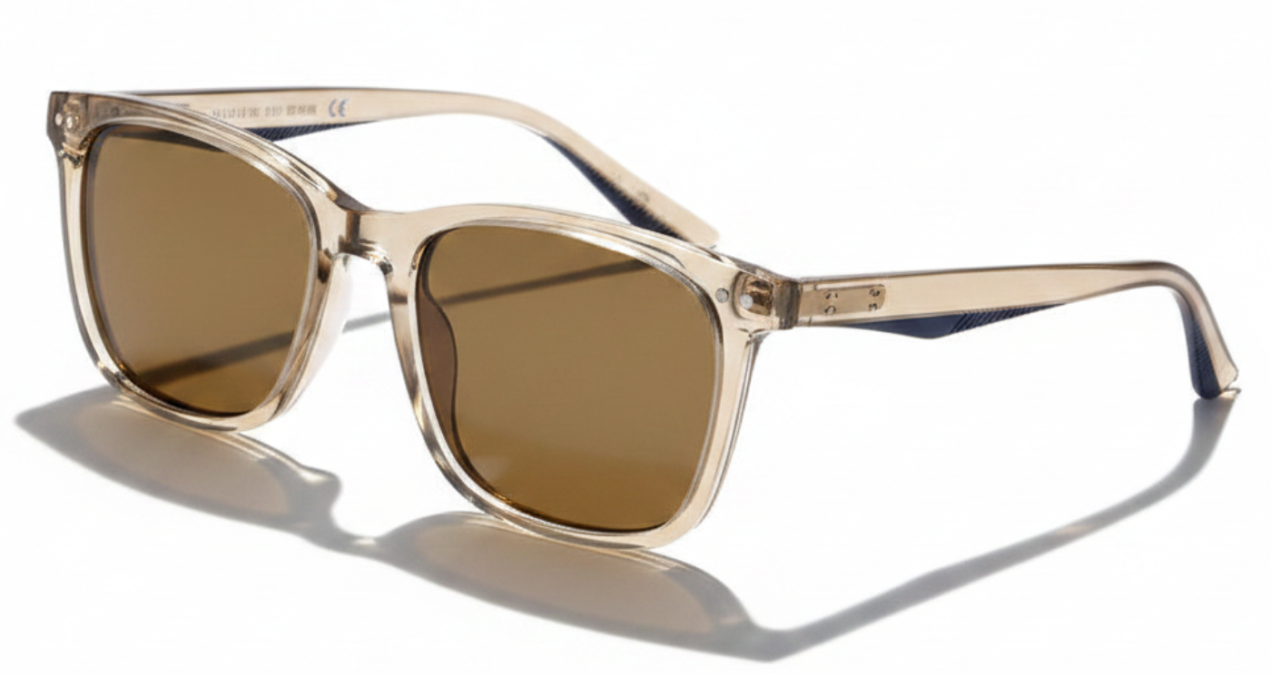Missandtrendy silhouette wayfarer sunglasses with clear transparent brown frame and brown lens 45º side view new