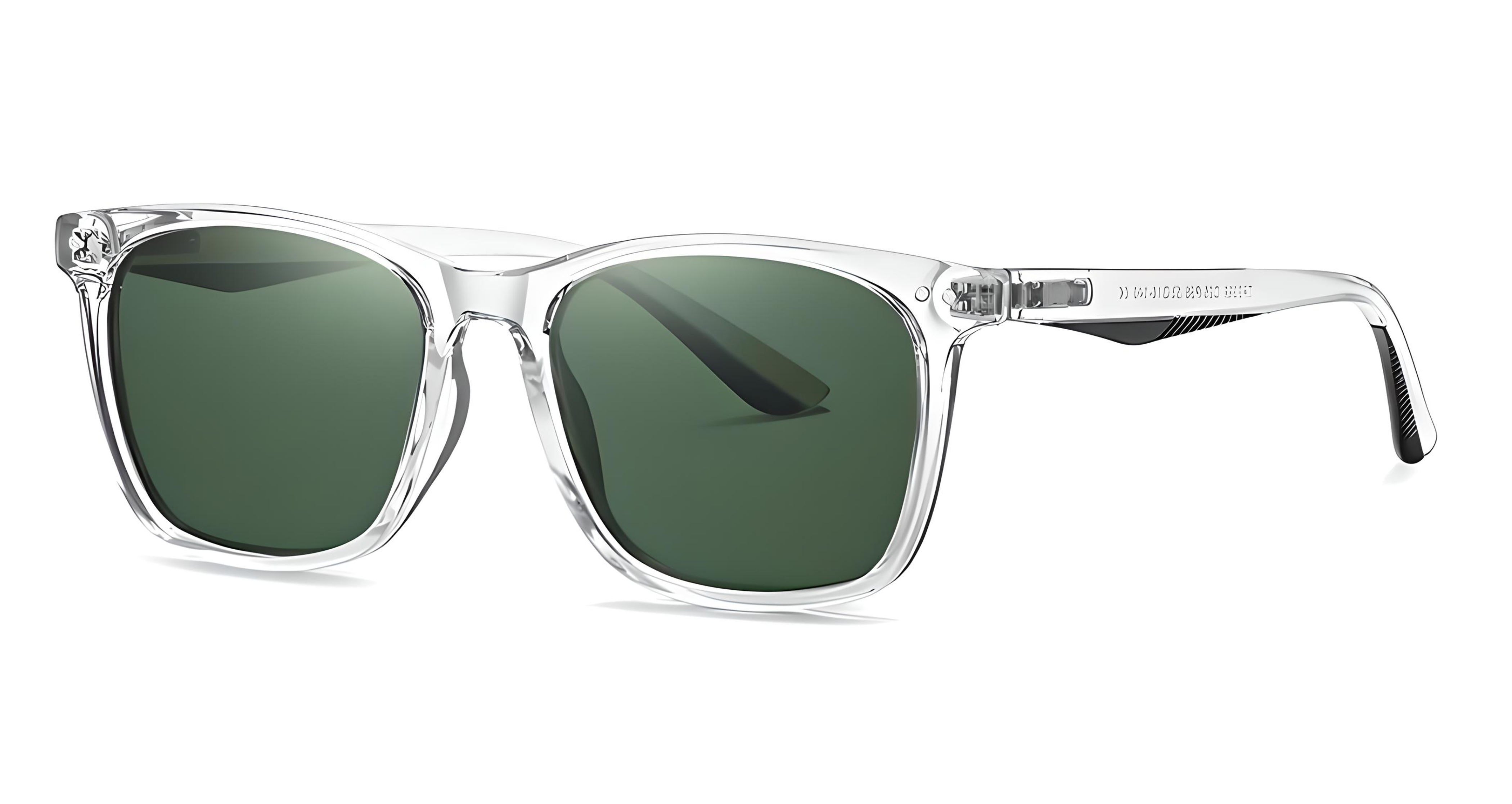 Missandtrendy silhouette wayfarer sunglasses with clear transparent frame and green lens 45º side view