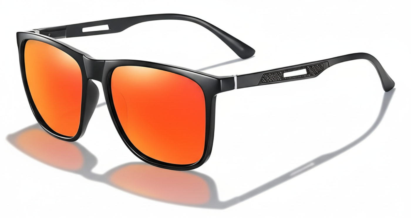 Missandtrendy soho square sunglasses with black metal frame and mirror orange lens 45º side view_01