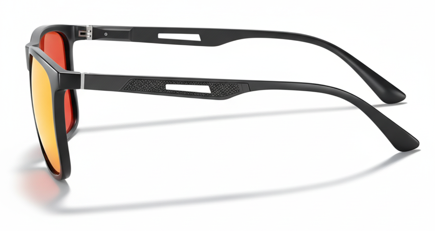 Missandtrendy soho square sunglasses with black metal frame and mirror orange lens 90º side view_01