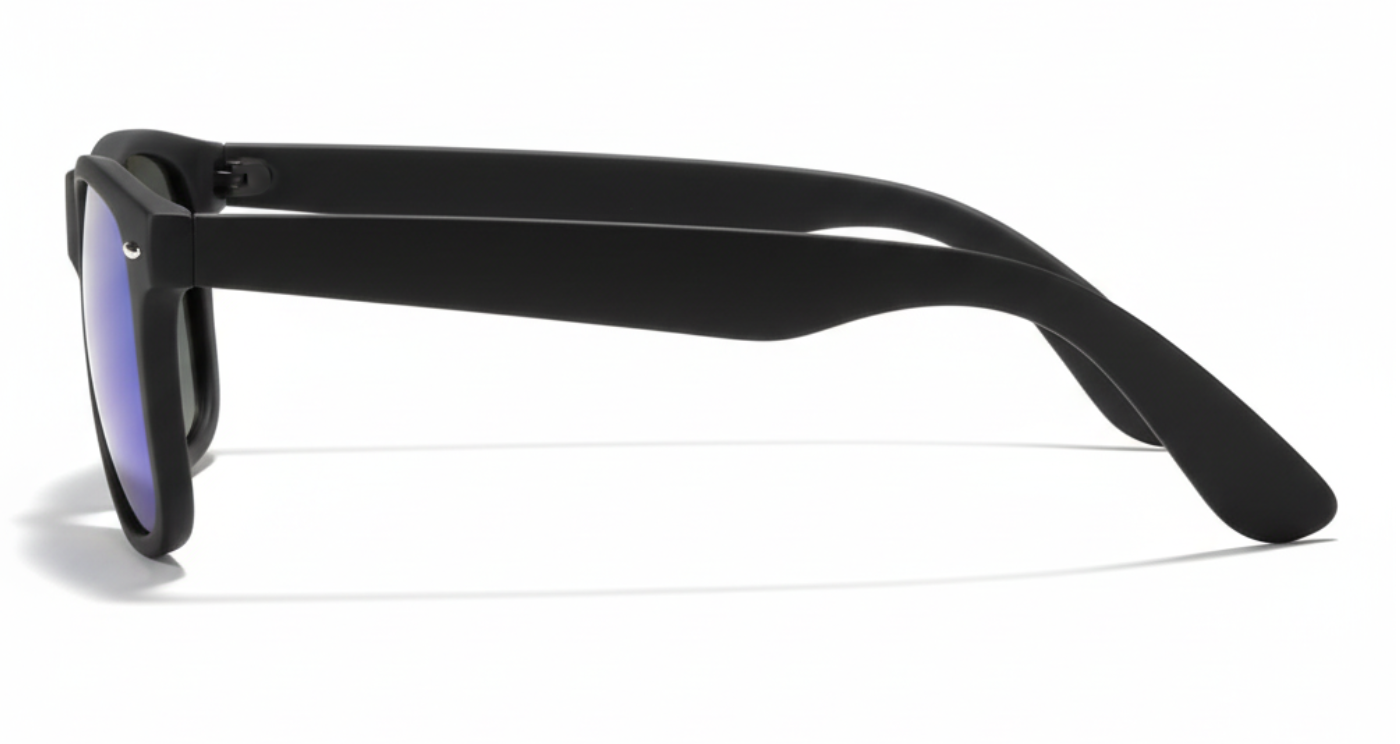 Missandtrendy sunshine wayfarer sunglasses with black frame and mirror blue lens 90º side view_01