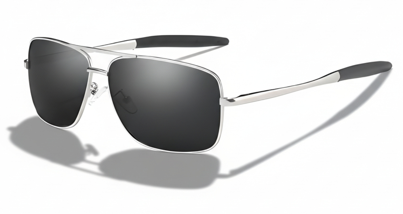 Missandtrendy thinline rectangular sunglasses with silver metal frame and black lens 45º side view_01