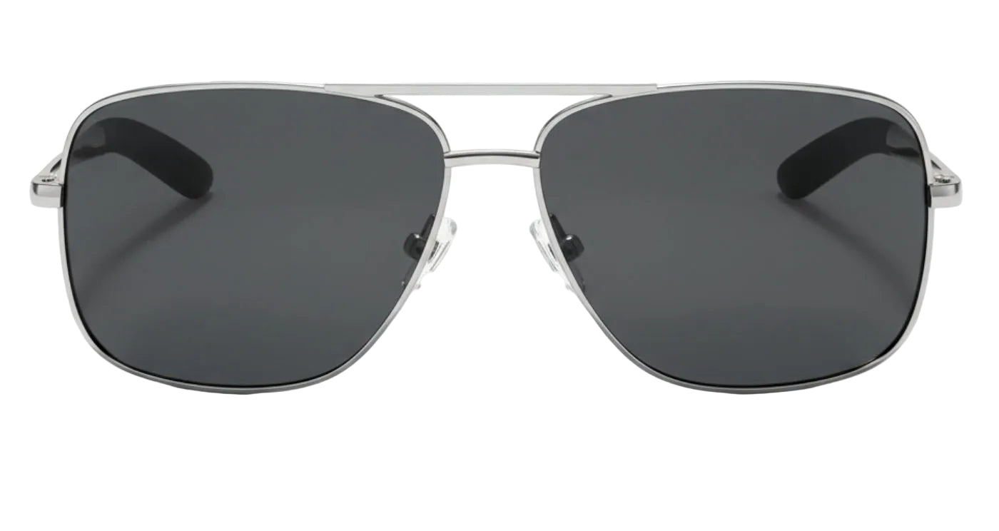 Missandtrendy thinline rectangular sunglasses with silver metal frame and black lens front 0º side view_01