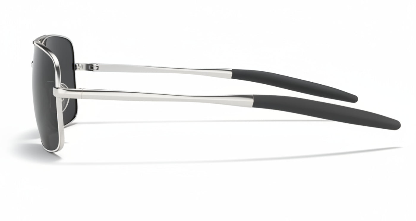 Missandtrendy thinline rectangular sunglasses with silver metal frame and black lens front 90º side view_01