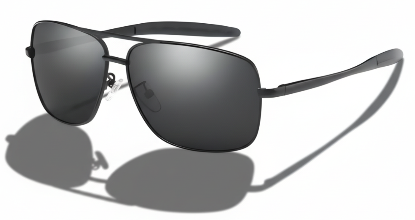 Missandtrendy thinline rectangular sunglasses with solid black metal frame and black lens 45º side view