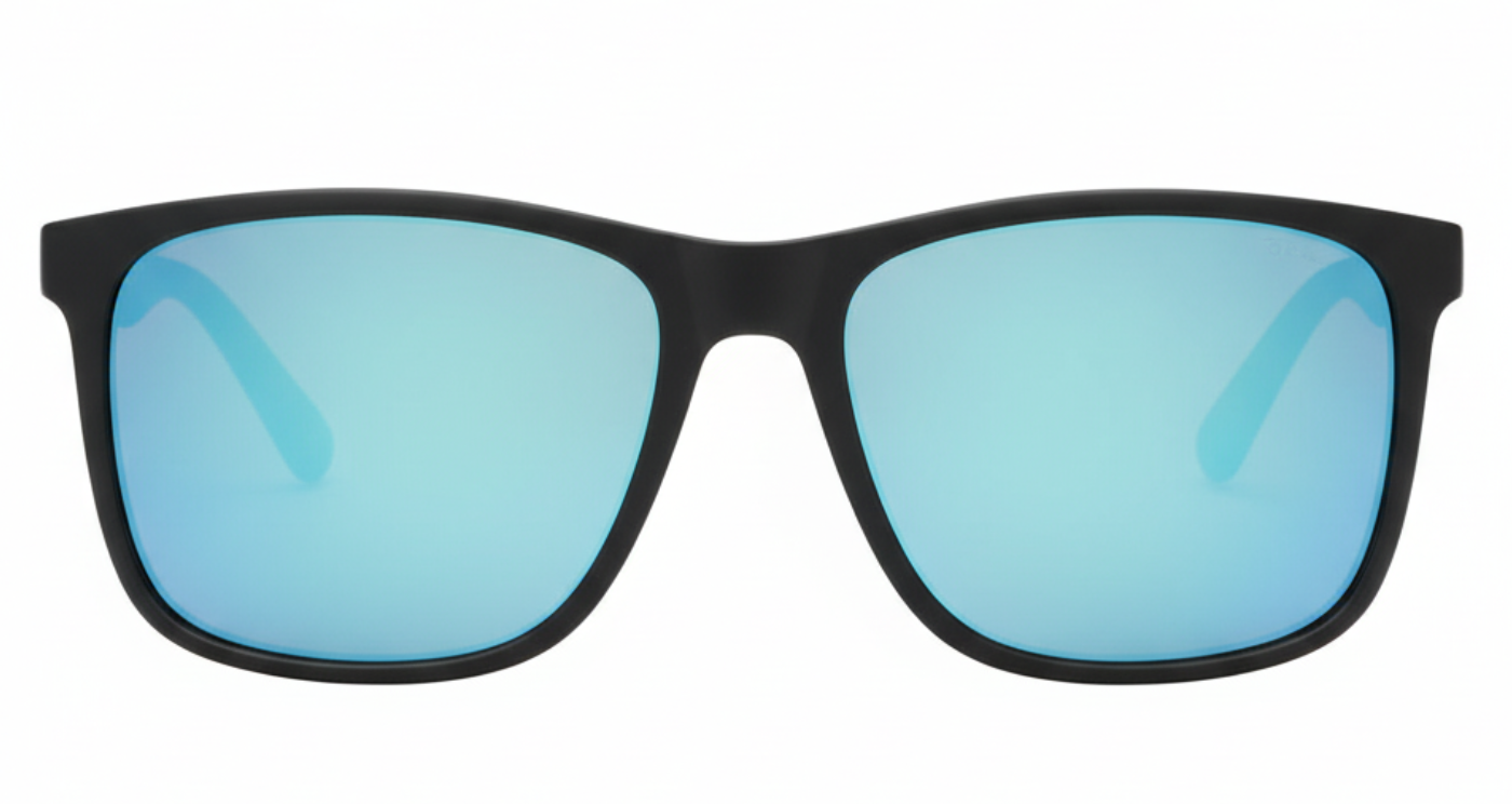 Missandtrendy touring square sunglasses with black frame and mirror blue lens 0º side view_01