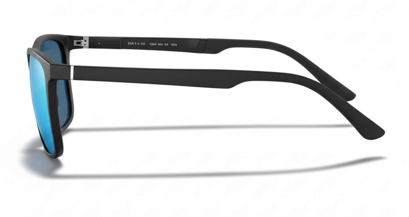 Missandtrendy touring square sunglasses with black frame and mirror blue lens 90º side view_01