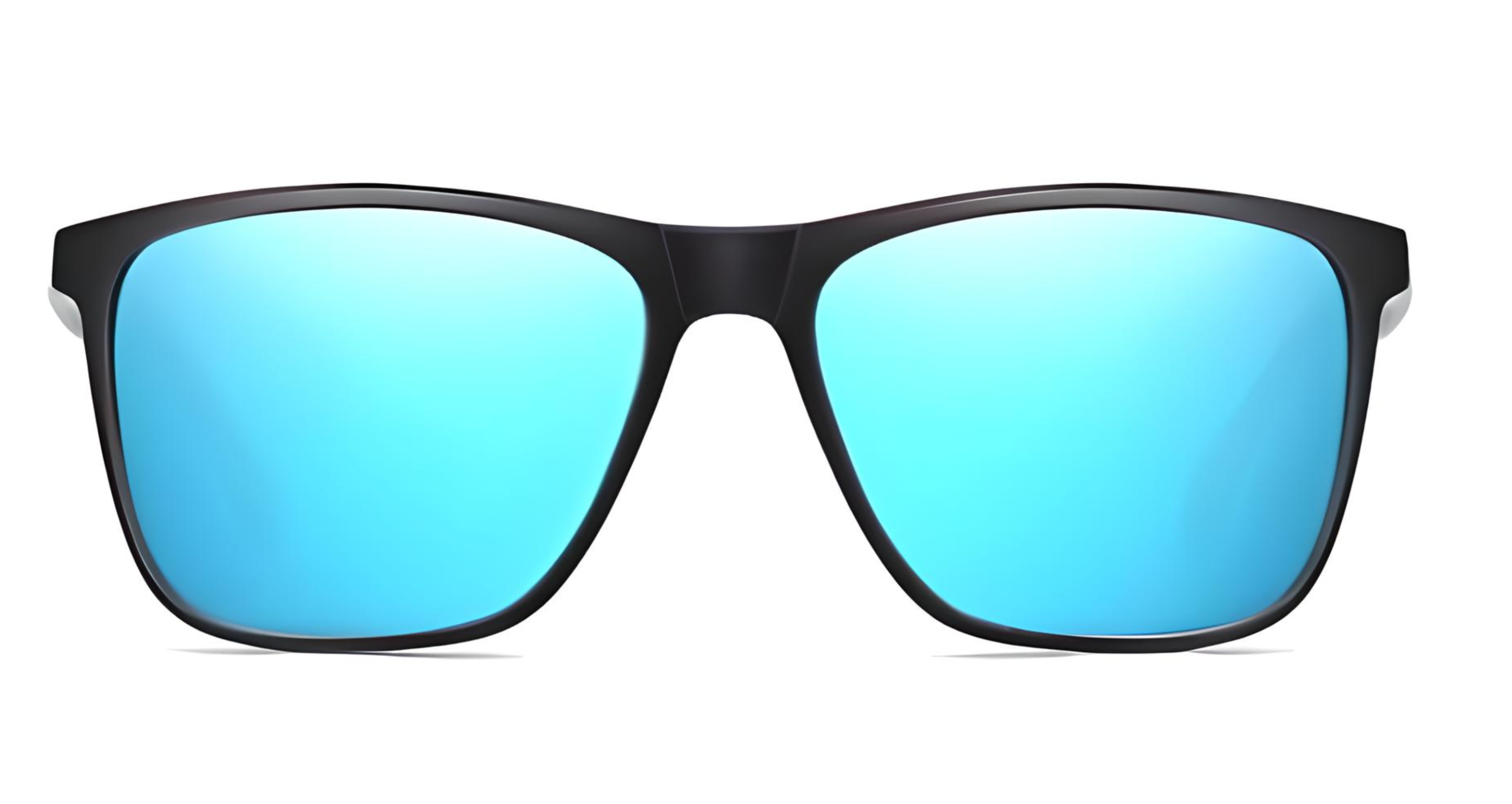 Missandtrendy touring square sunglasses with black frame and mirror blue lens front side view