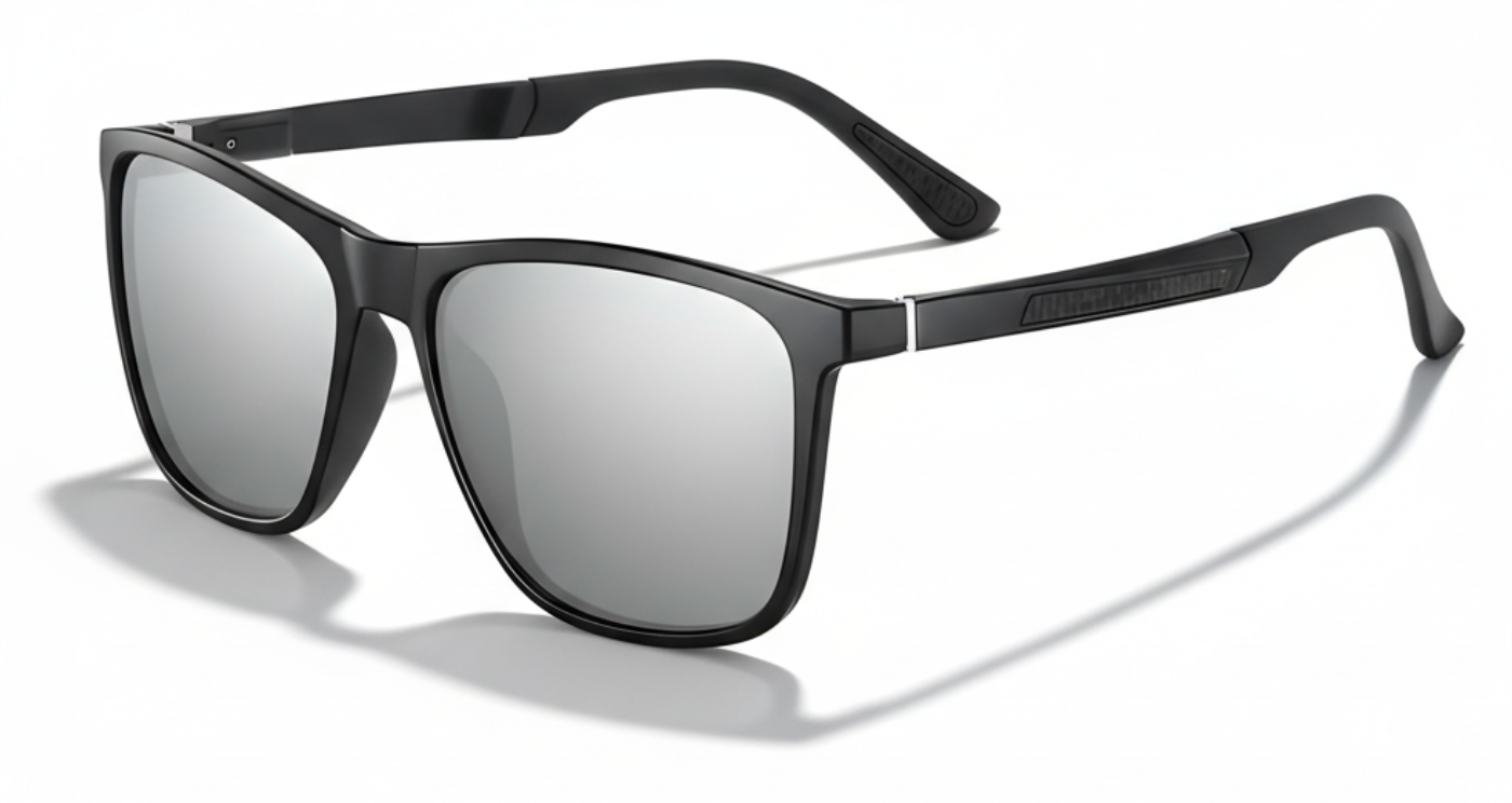 Missandtrendy touring square sunglasses with black frame and mirror grey lens 45º side view_01