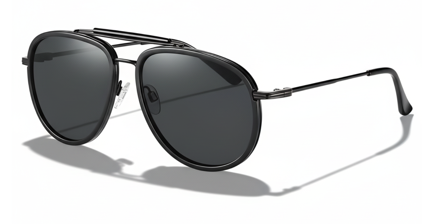Missandtrendy vegas aviator sunglasses with black metal frame and black lens 45º side view_01