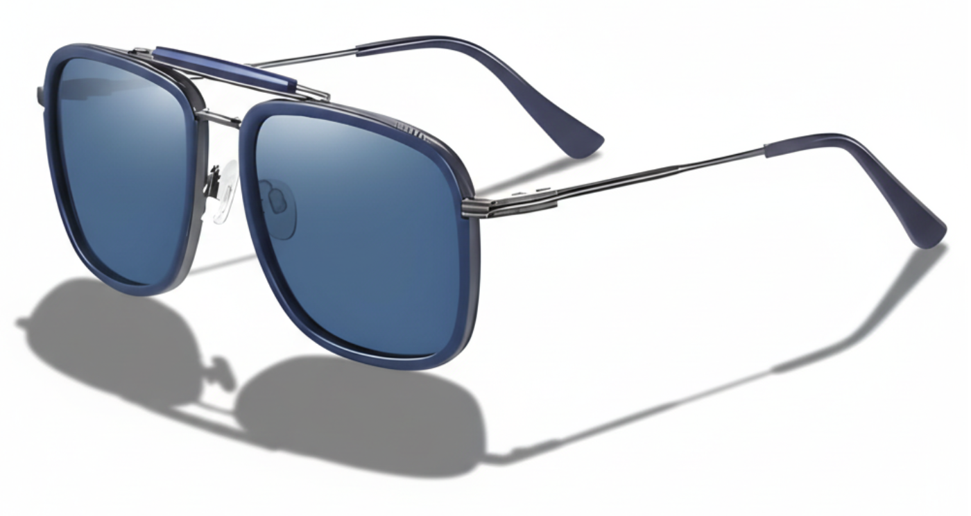 Missandtrendy vegas aviator sunglasses with blue rectangular frame and gradient blue lens 45º side view_01