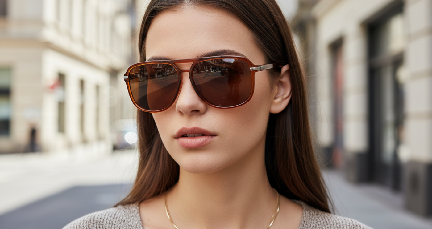 Missandtrendy Piccadilly wayfarer sunglasses with Brown frame and brown lens on Female Model