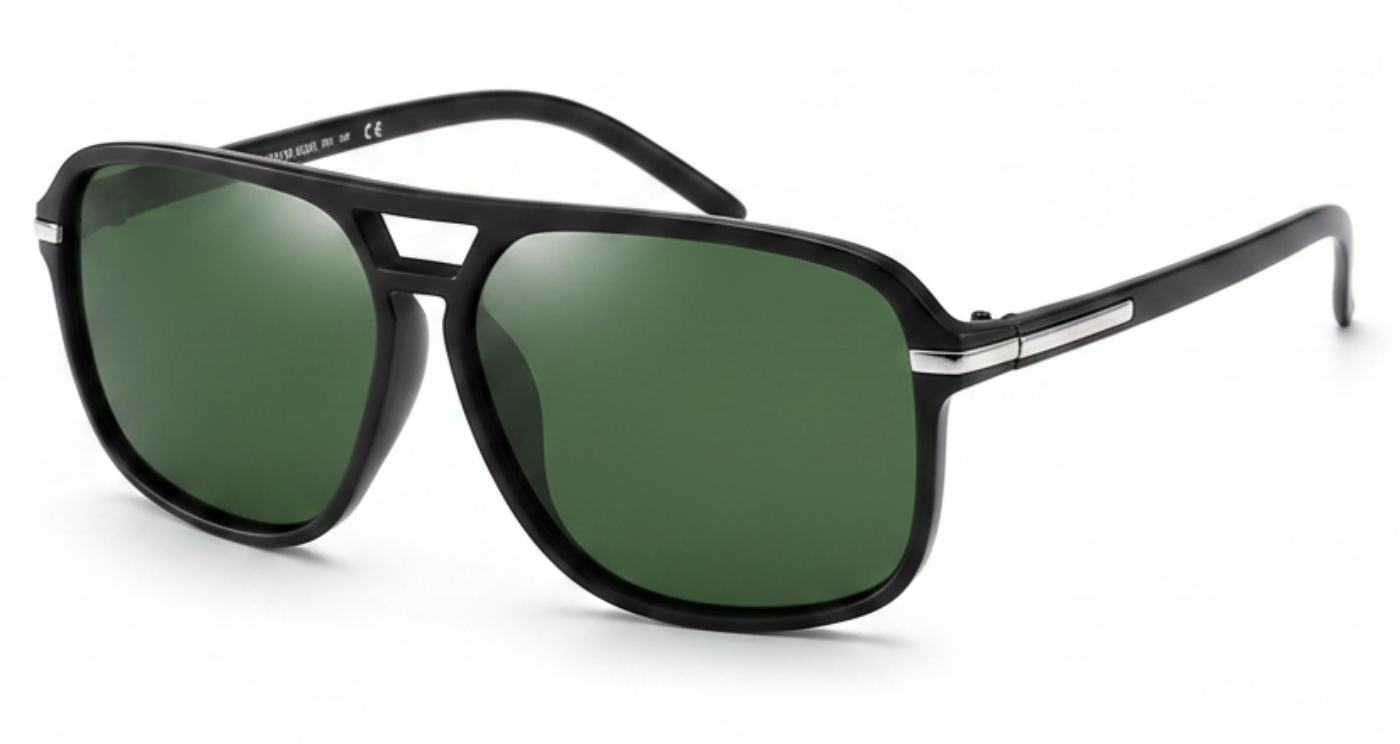Missandtrendy Piccadilly Aviator sunglasses with Black frame and green lens 45º side view new style