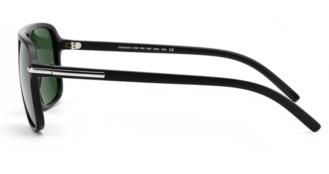 Missandtrendy Piccadilly Aviator sunglasses with Black frame and green lens 60º side view new style