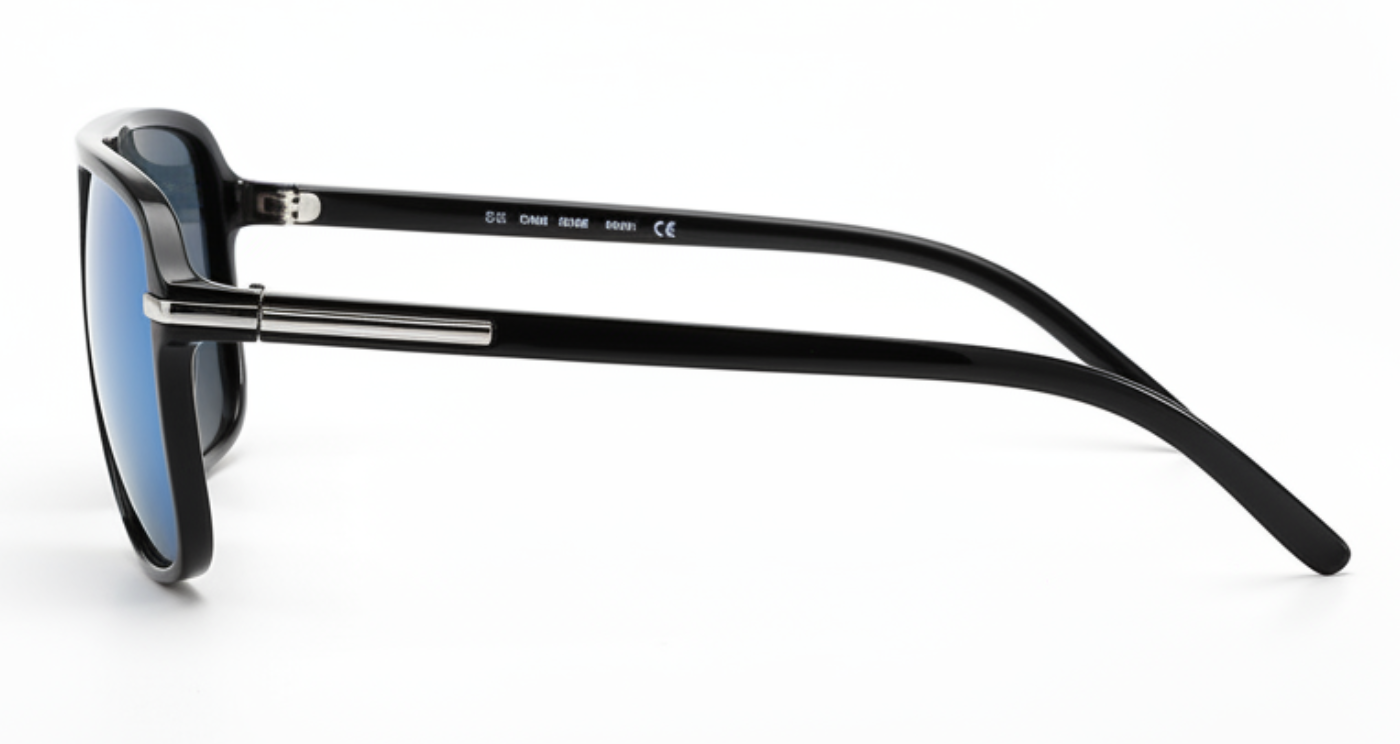 Missandtrendy Piccadilly aviator sunglasses with black frame and mirror Blue lens 90º side view new style