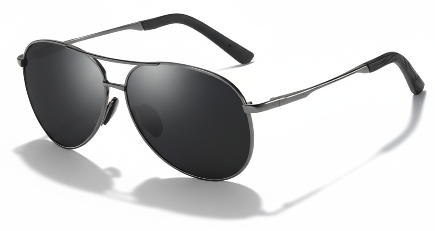 Missandtrendy Retro aviator sunglasses with black metal frame and black lens 45º side view