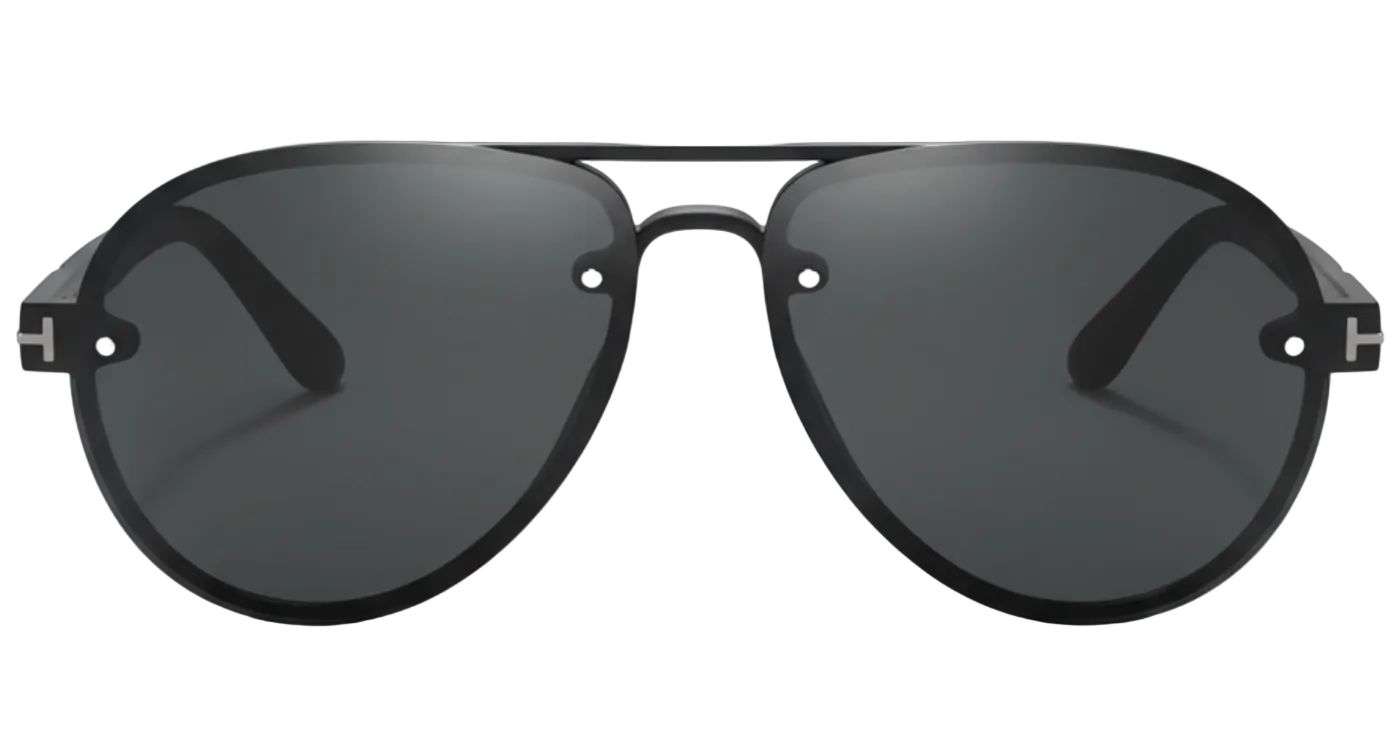 "Rockstar" Aviador TR90 Polarised UV400 Sunglasses Black frame and black lens UV polarised sunglasses 0º view