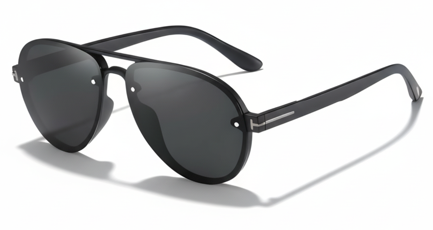 "Rockstar" Aviador TR90 Polarised UV400 Sunglasses Black frame and black lens UV polarised sunglasses 45º view