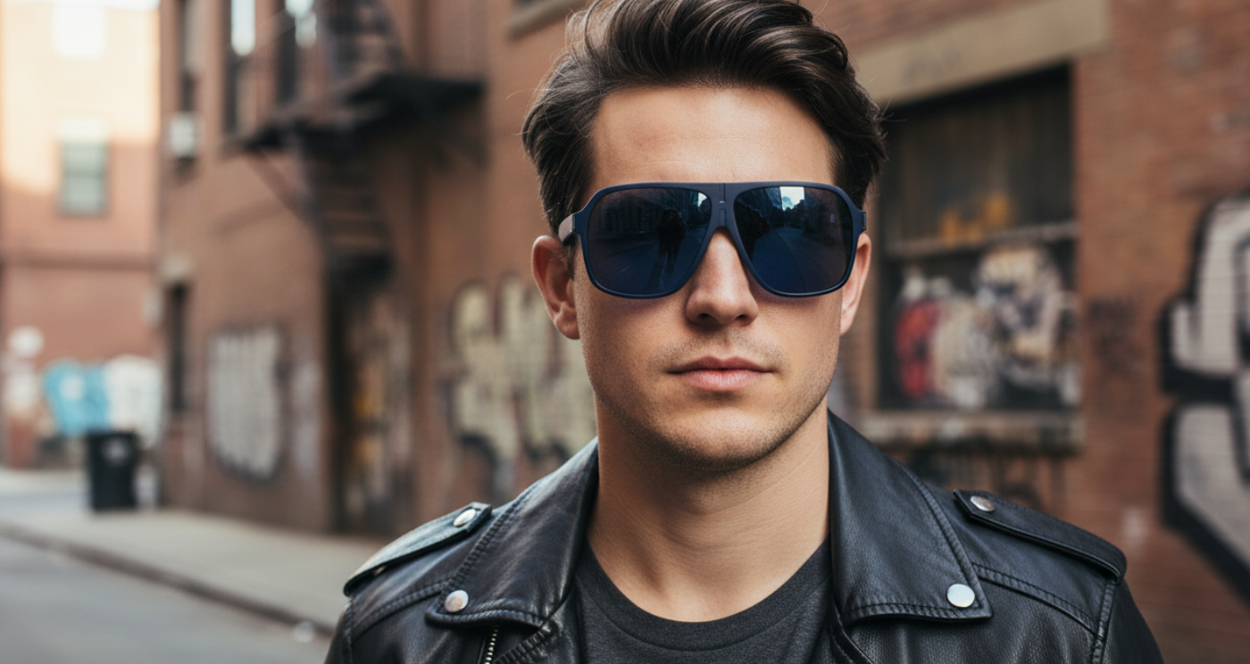 Misssandtrendy Rocky Bold Aviator TR 90 UV 400 Polarised Sunglasses front side view front male model shot
