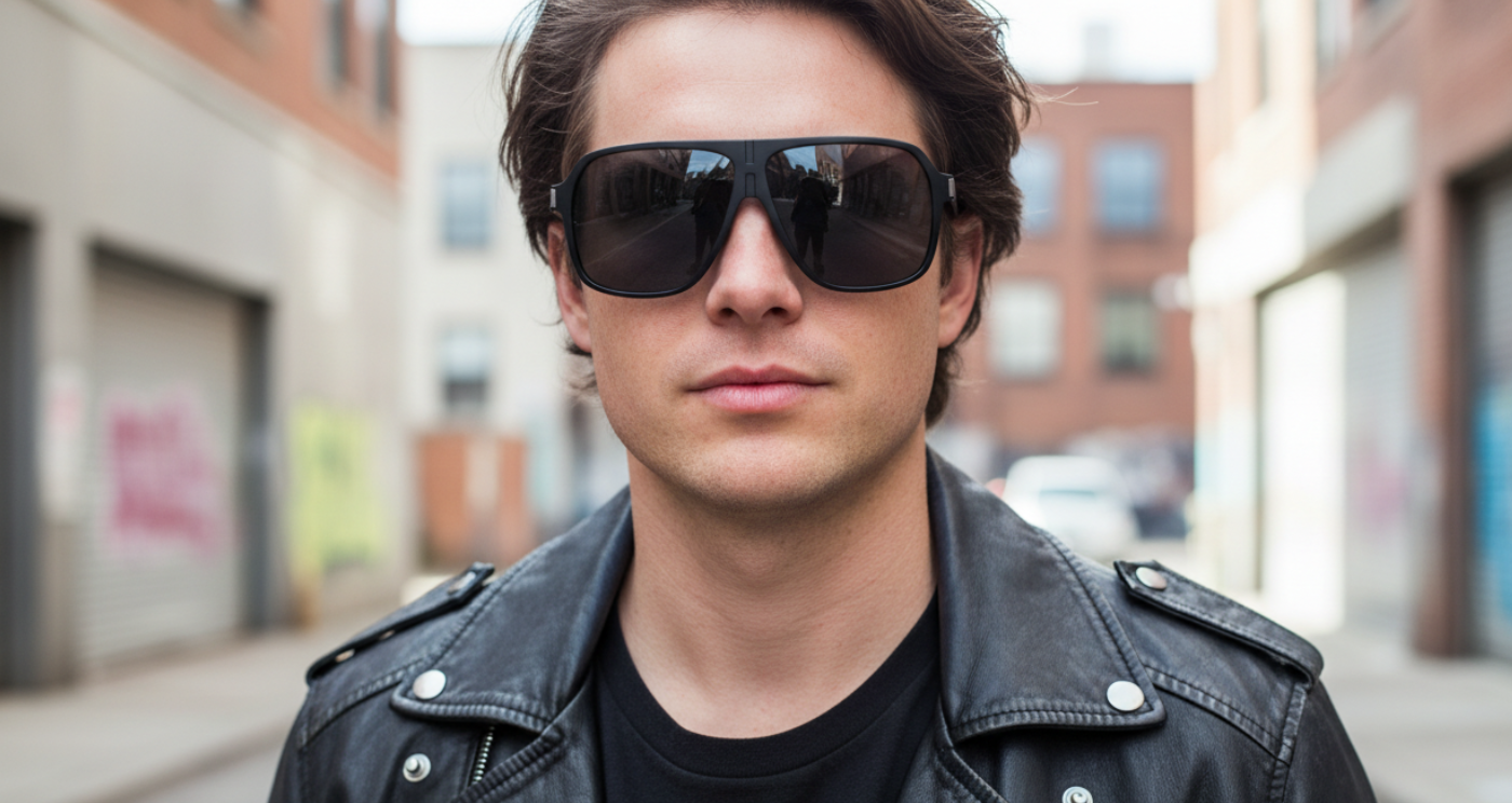 Missandtrendy Rocky Men's TR 90 UV 400 Polarised Sunglasses with black frame and black lens worn by a male model
