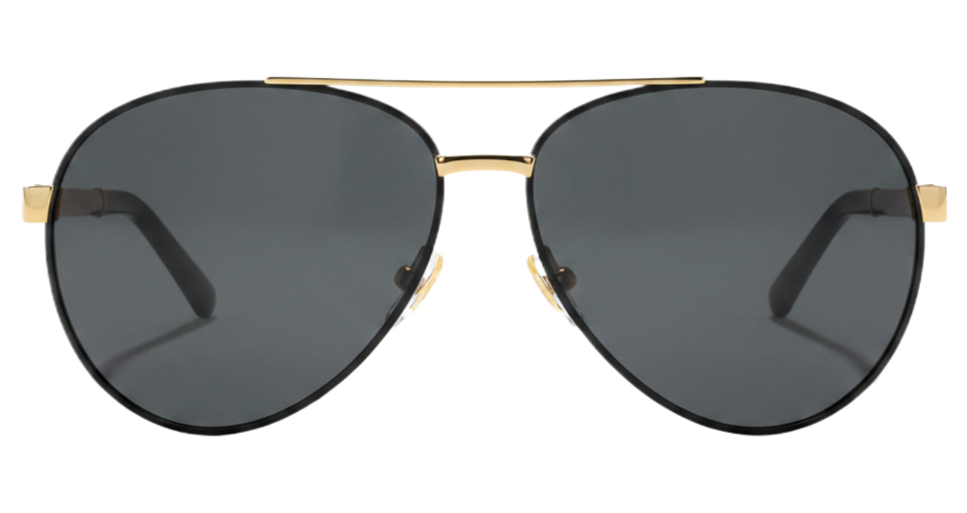 Salisbury unisex aviator metal UV 400 Polarised sunglasses with black gold temple and black lens 0º side view