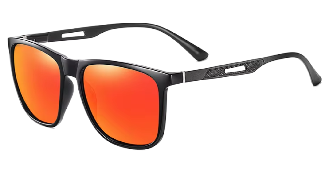 Missandtrendy soho square sunglasses with black metal frame and mirror orange lens 45º side view_01.
