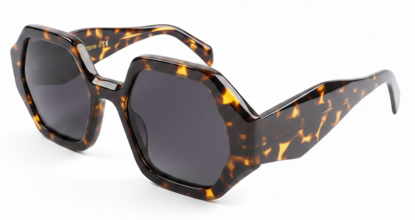 remium acetate  hexgonal  tortoiseshell and black gradient lens -UV Polarised sunglasses from missantrendy 45º view.