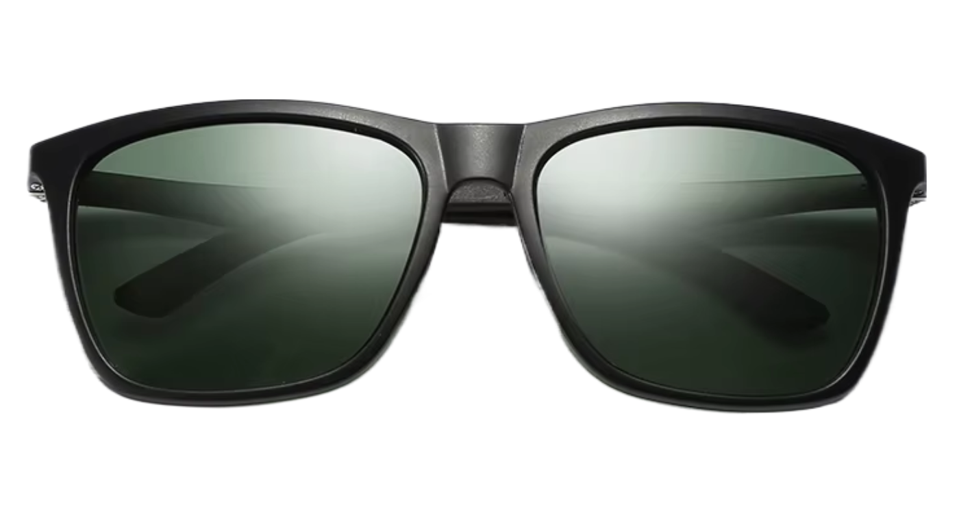 Touring - Black square sunglasses with dark green-tinted lenses, shown from a front-facing perspective on a solid white background - Missandtrendy